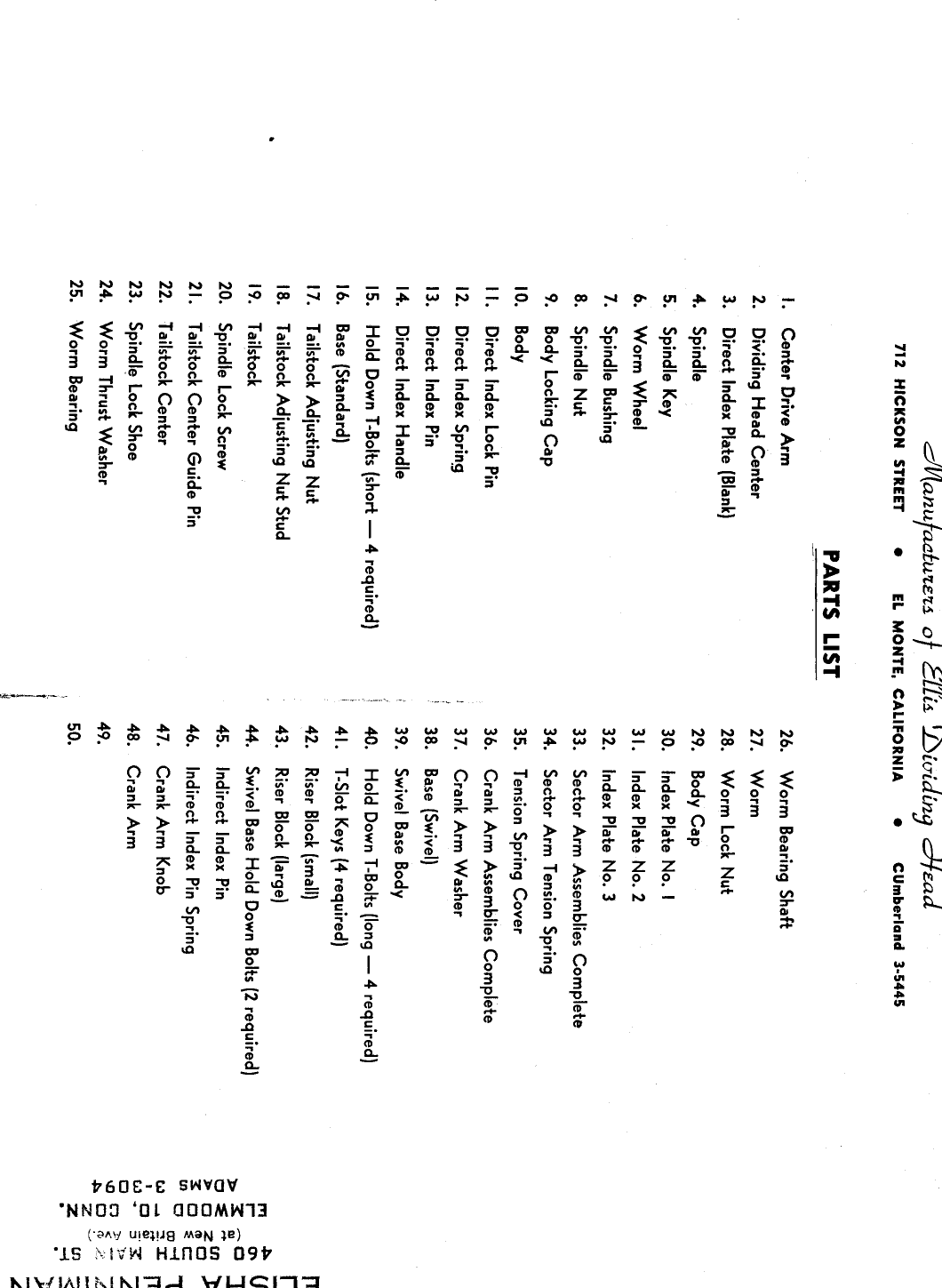 Page 2 of 2 - Ellis Dividing Parts List