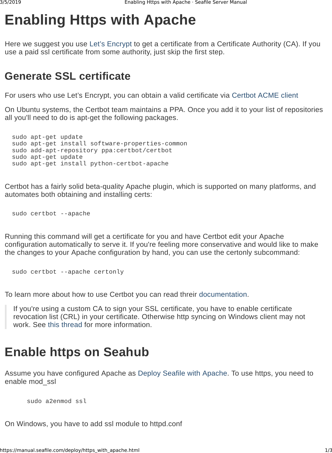 Enabling S With Apache Seafile Server Manual