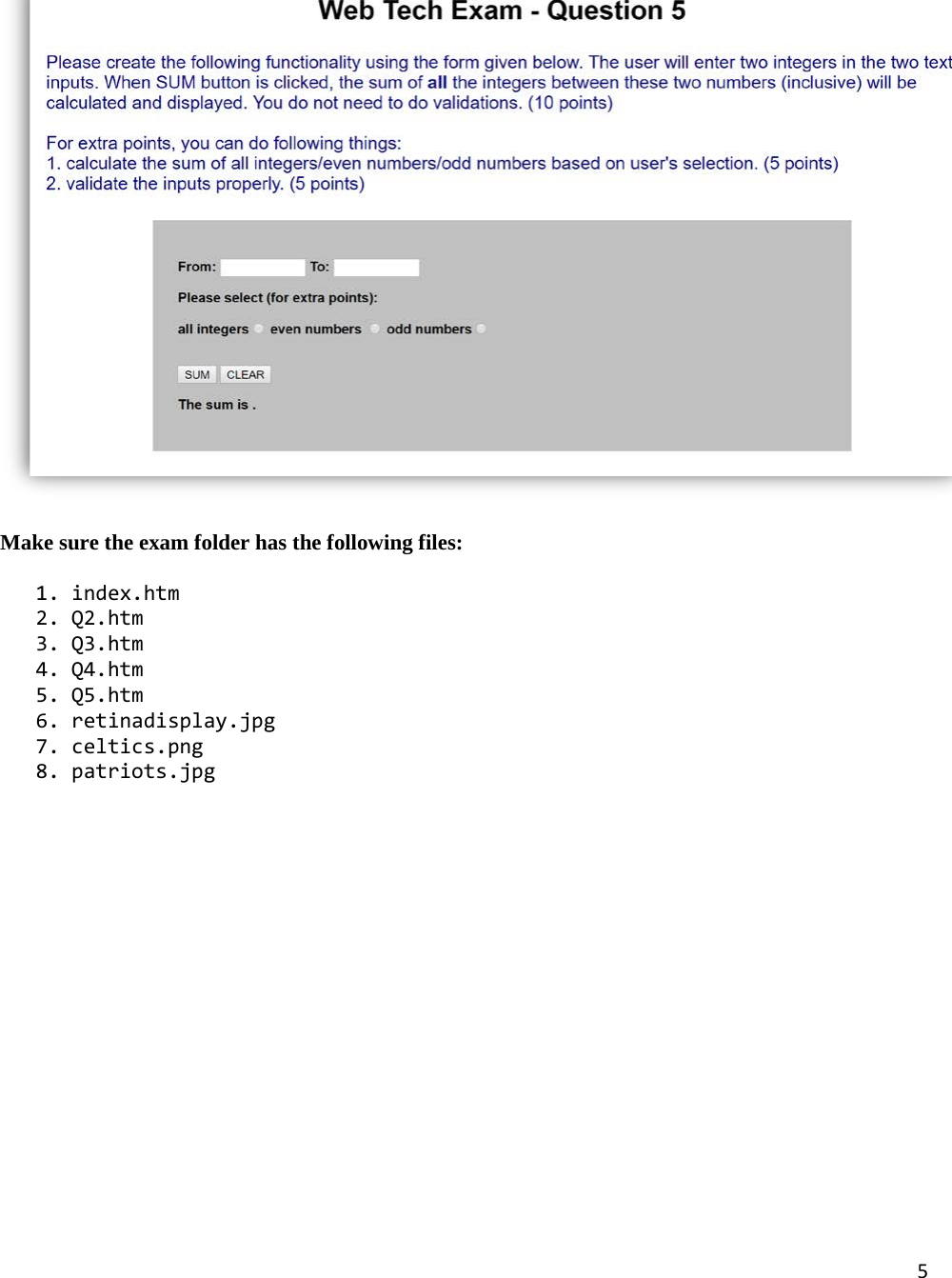 Page 5 of 5 - Exam Instructions