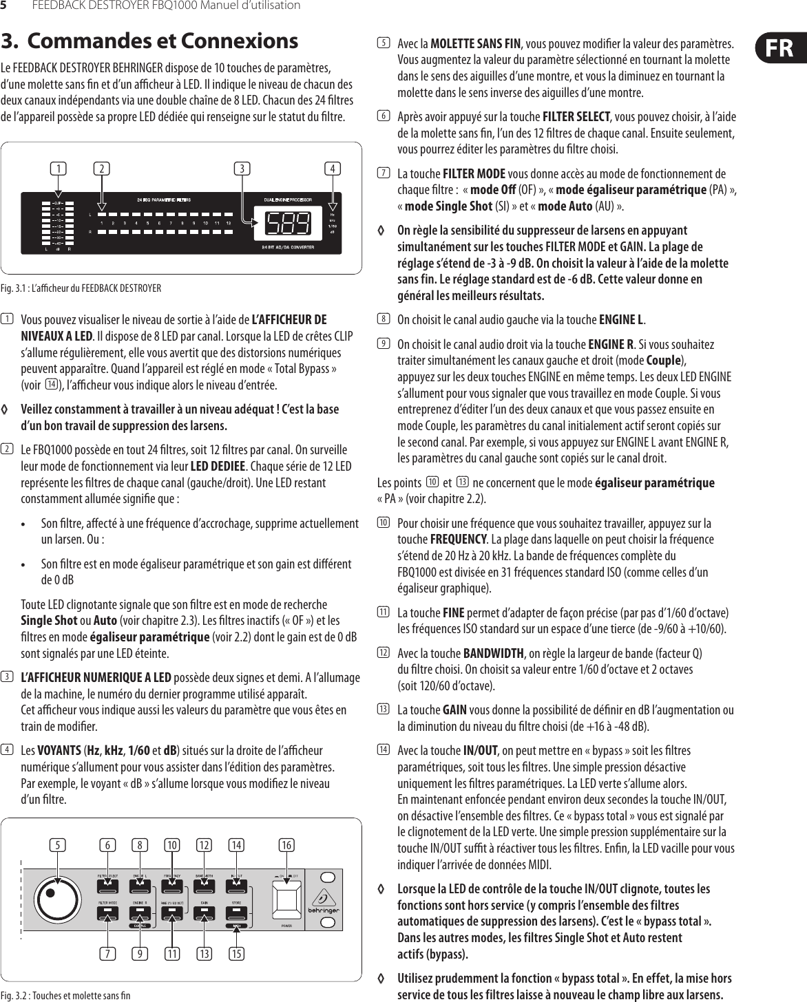 Page 5 of 12 - FEEDBACK DESTROYER FBQ1000 Behringer User Manual (French) P0A3R M FR
