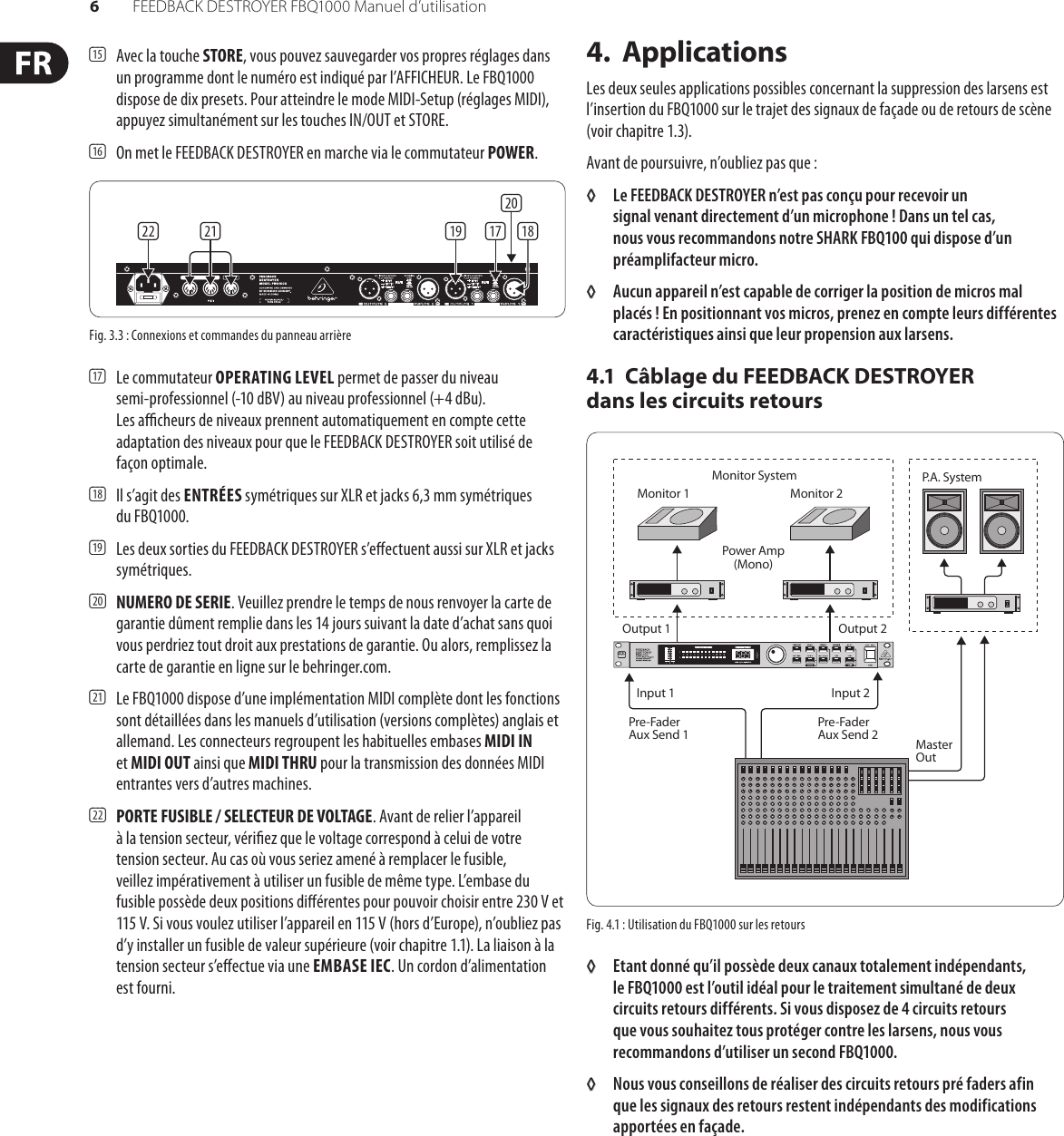 Page 6 of 12 - FEEDBACK DESTROYER FBQ1000 Behringer User Manual (French) P0A3R M FR
