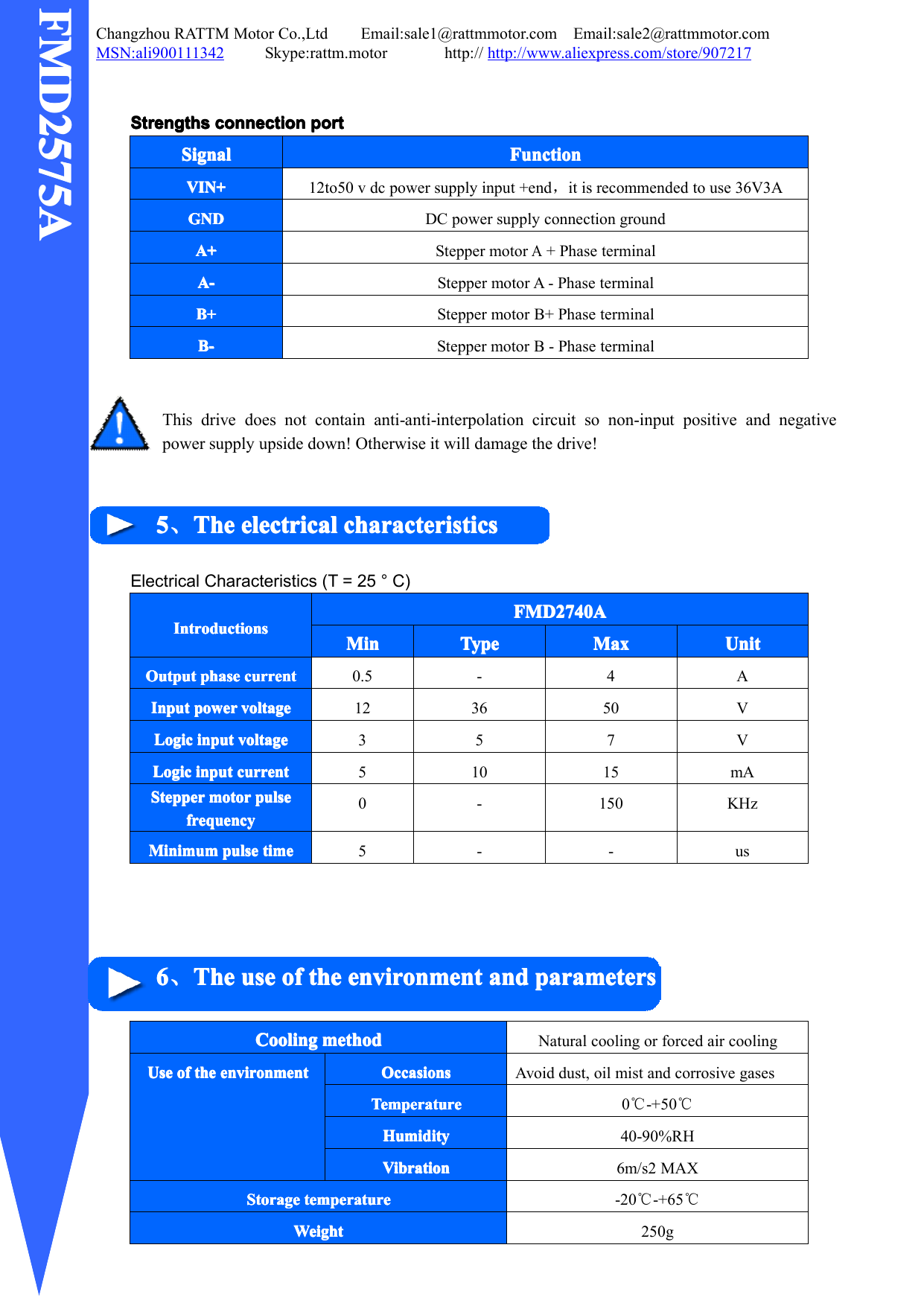Page 3 of 7 - FMD2740A Stepper Motor Driver User Manual