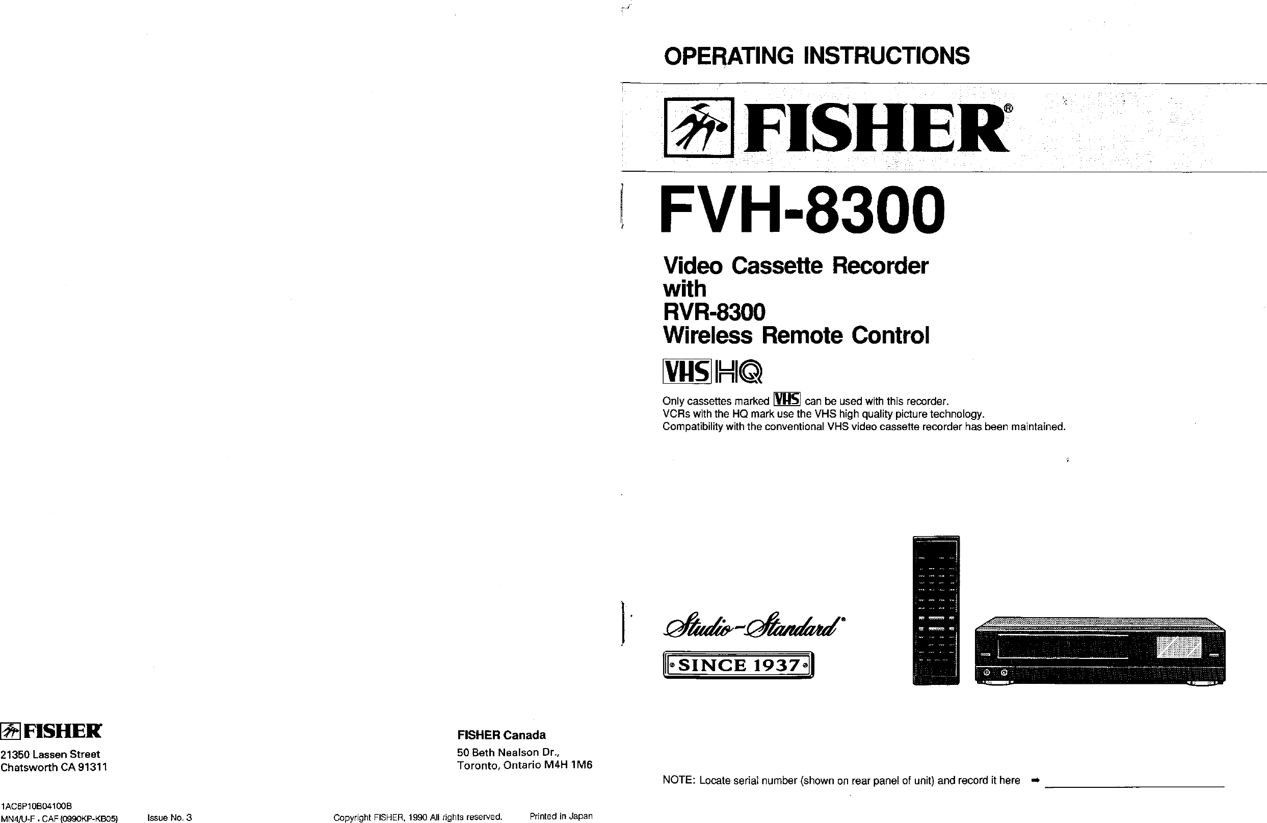 Fisher_VCR_FVH 8300_operating_instructions_owner_manual Fisher VCR FVH