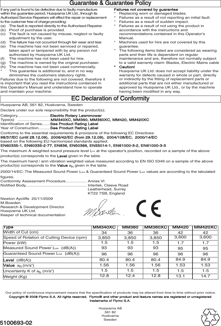 Page 12 of 12 - OM, Flymo, Multimo 340XC, 360, 360XC, 420, 420XC, 966957601, 966959299, 966959101, 966953899, 96  !! Flymo-12