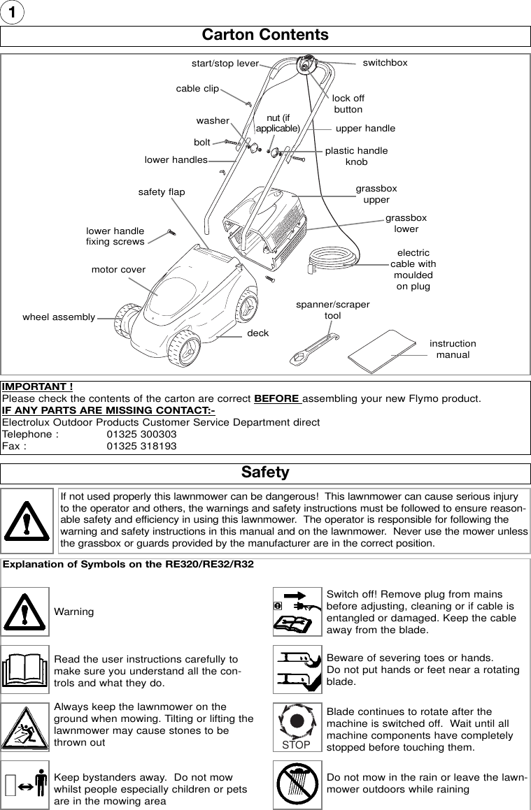 Page 2 of 8 - OM, Flymo, RE320, RE32, R32, 96432020100, 96434022500, 96434022600, 2006-03, Electric Lawn Mower, EN  !! Flymo-16