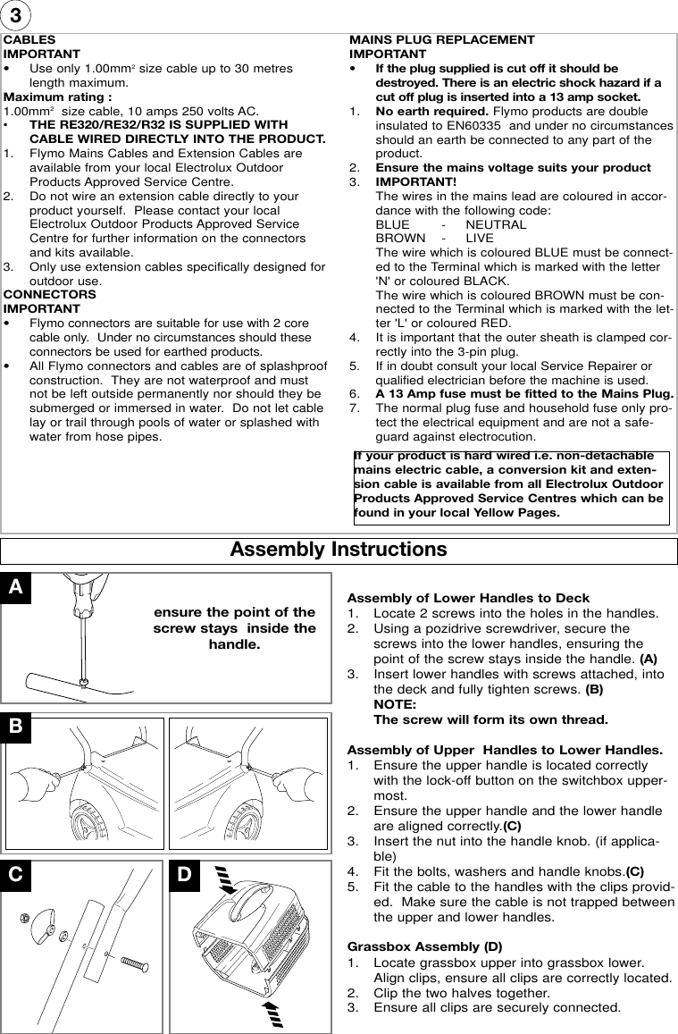 Page 4 of 8 - OM, Flymo, RE320, RE32, R32, 96432020100, 96434022500, 96434022600, 2006-03, Electric Lawn Mower, EN  !! Flymo-16