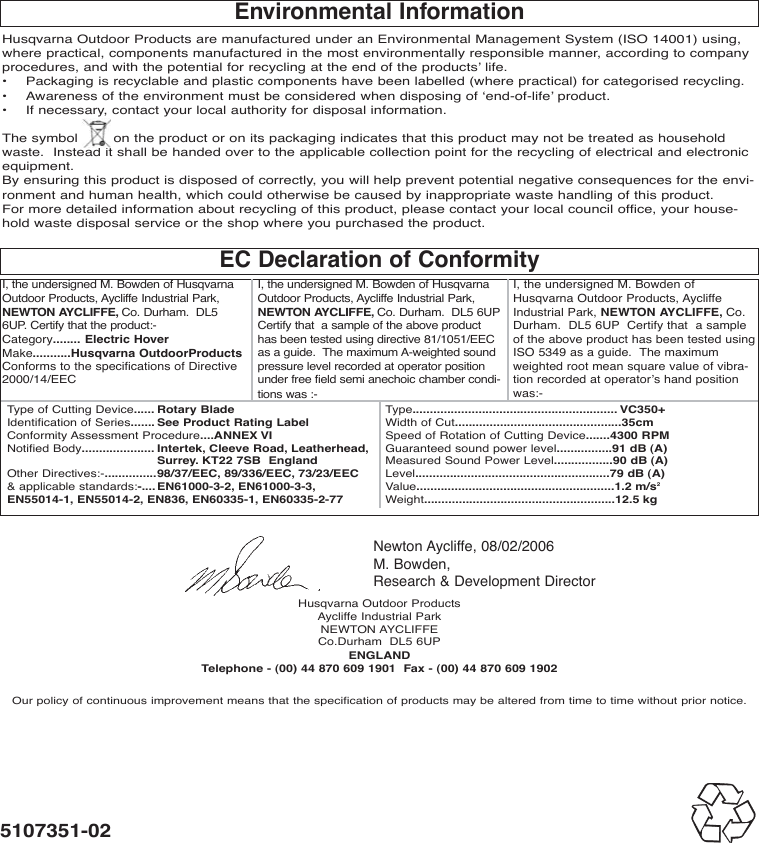 Page 9 of 9 - OM, Flymo, Vision Compact 350 Plus, 963352401, 2006-09, Lawn Mower  !! Flymo-44