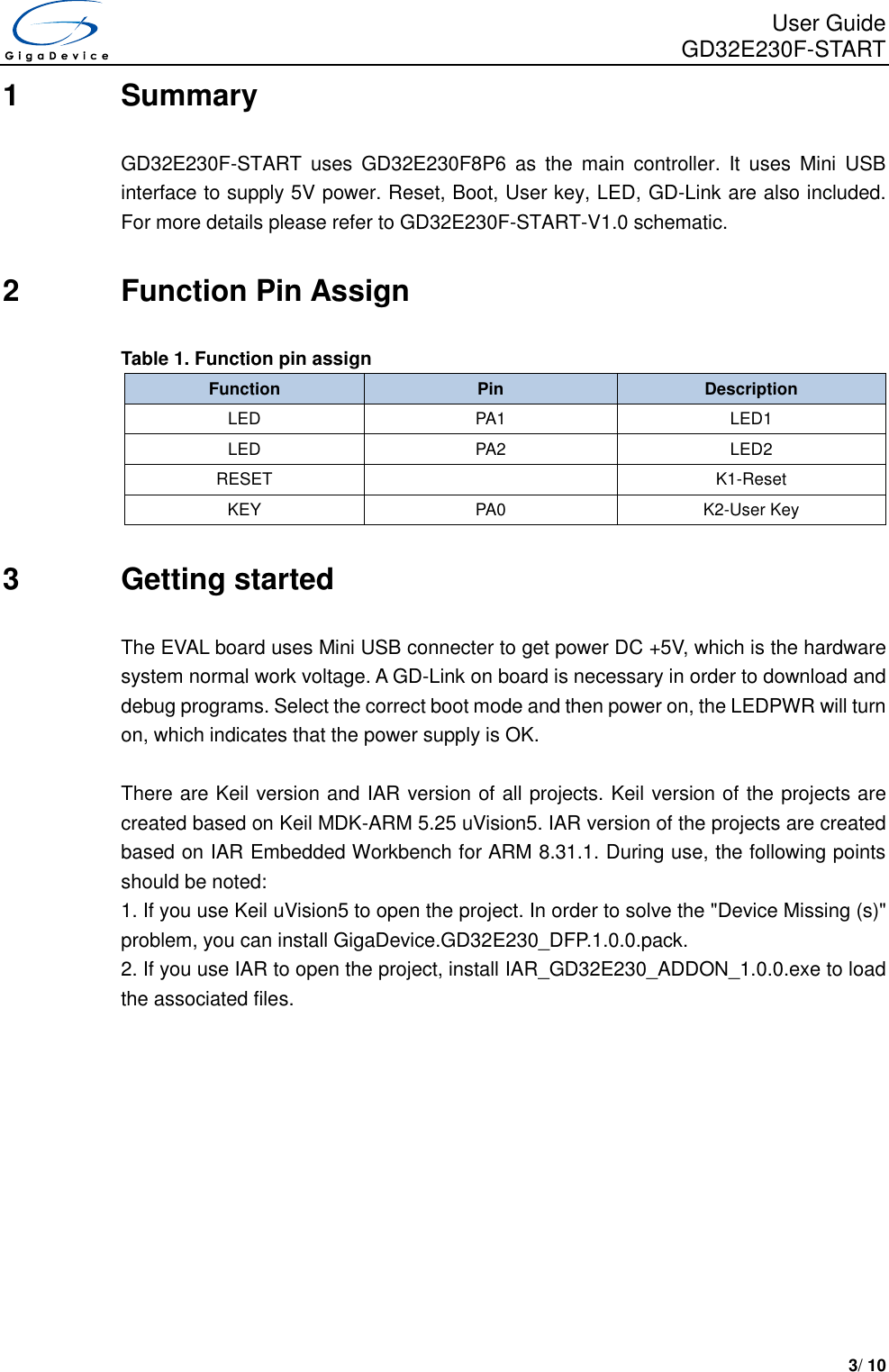 Page 4 of 11 - GD32E230F-START User Guide V1.0