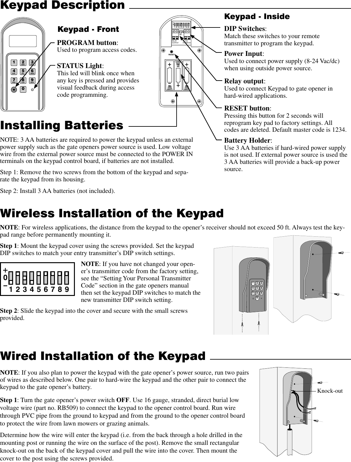 Page 2 of 5 - New Keypad Instrs 6-21-05  !! GTO-Wireless-Wire-Keypad-Gate-Opener-Manual