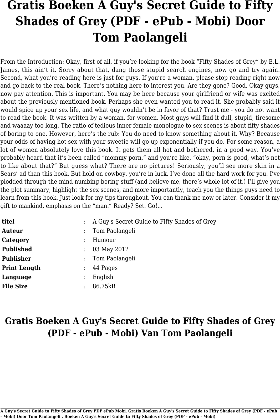 Page 2 of 11 - Gratis Boeken A Guy's Secret Guide To Fifty Shades Of Grey Van Tom Paolangeli(PDF - EPub Mobi) (PDF E Pub Paola