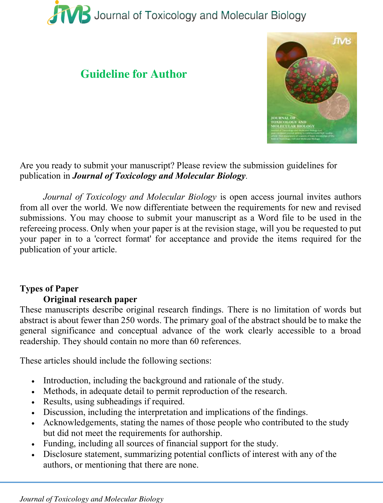 Page 1 of 10 - Guide For Authors Jtox Mol Bio