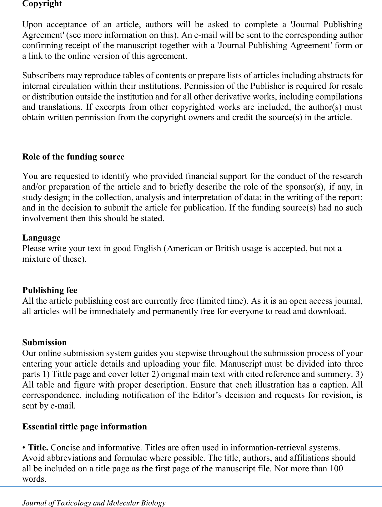 Page 5 of 10 - Guide For Authors Jtox Mol Bio
