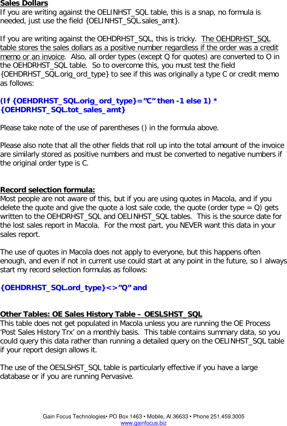 Page 2 of 4 - Guide To Macola Sales History Reports