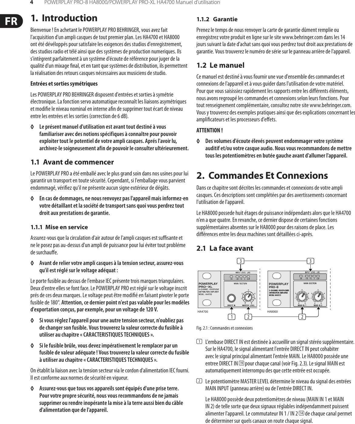 Page 4 of 10 - POWERPLAY PRO-8 HA8000/PRO-XL HA4700 Behringer User Manual (French) HA8000 P0184 M FR