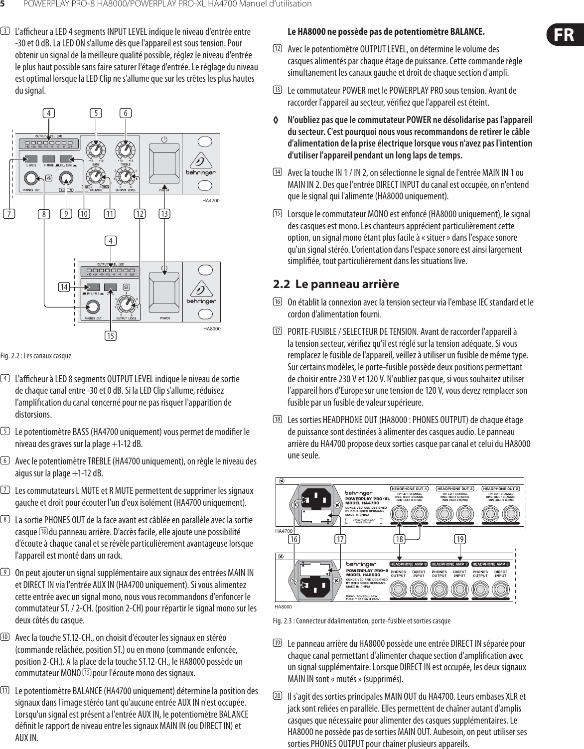 Page 5 of 10 - POWERPLAY PRO-8 HA8000/PRO-XL HA4700 Behringer User Manual (French) HA8000 P0184 M FR