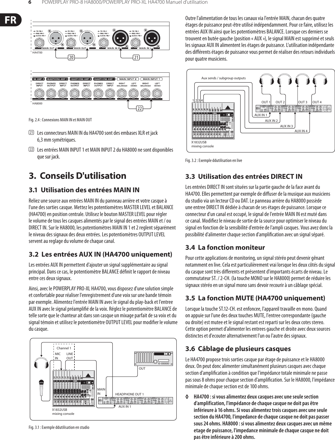 Page 6 of 10 - POWERPLAY PRO-8 HA8000/PRO-XL HA4700 Behringer User Manual (French) HA8000 P0184 M FR