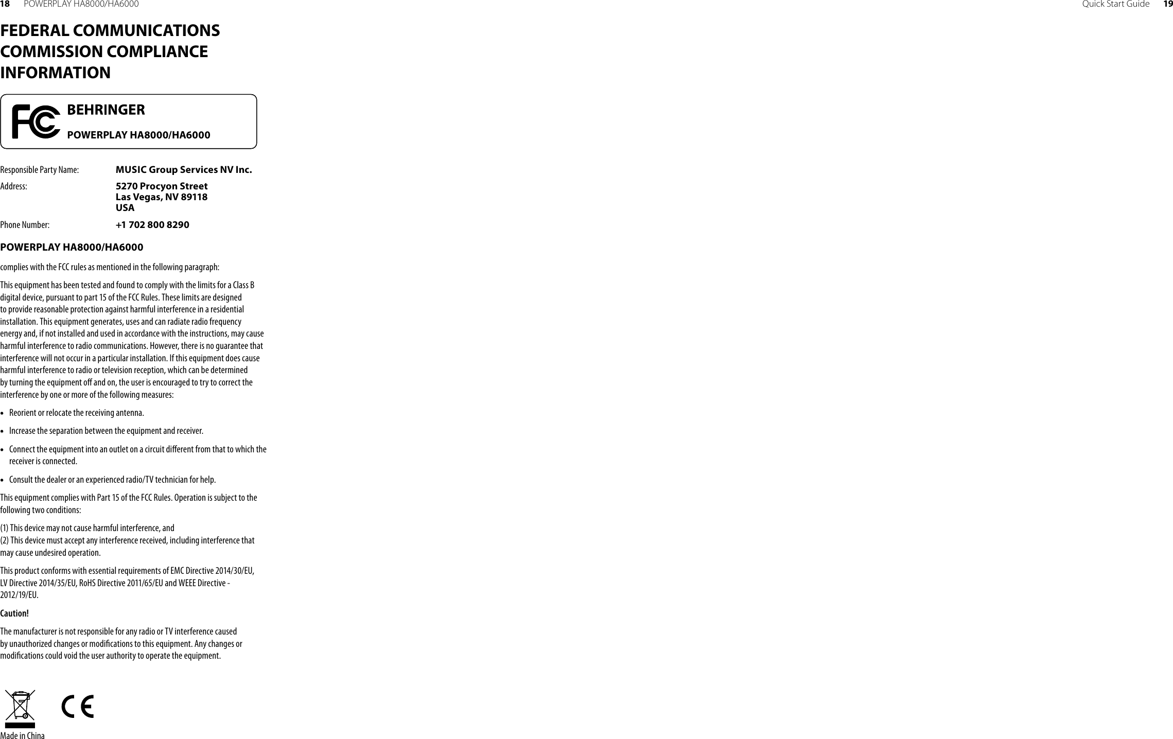 Page 10 of 11 - HA8000/HA6000 Behringer HA6000 Quick Start Guide HA8000:HA6000 QSG WW