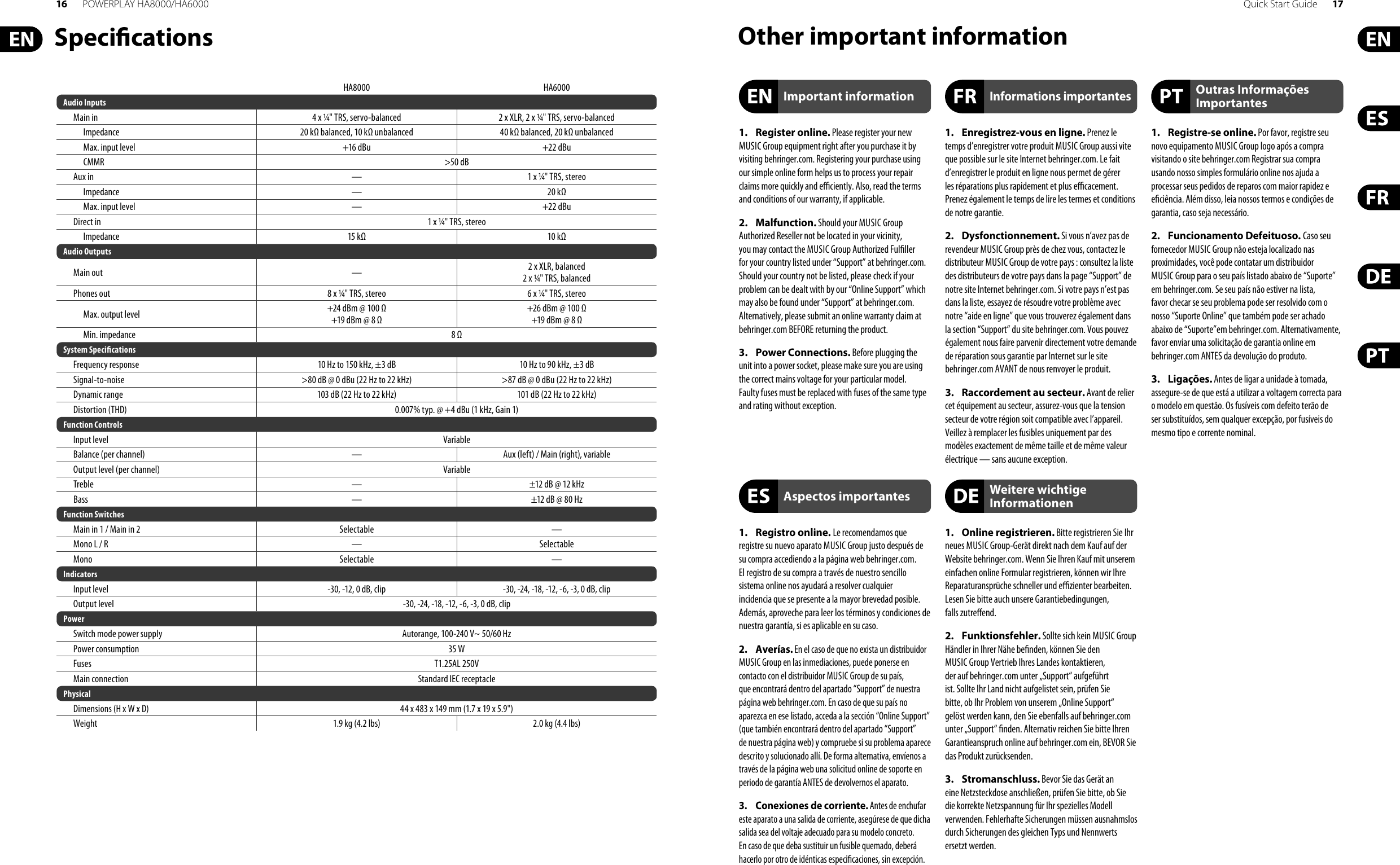 Page 9 of 11 - HA8000/HA6000 Behringer HA6000 Quick Start Guide HA8000:HA6000 QSG WW