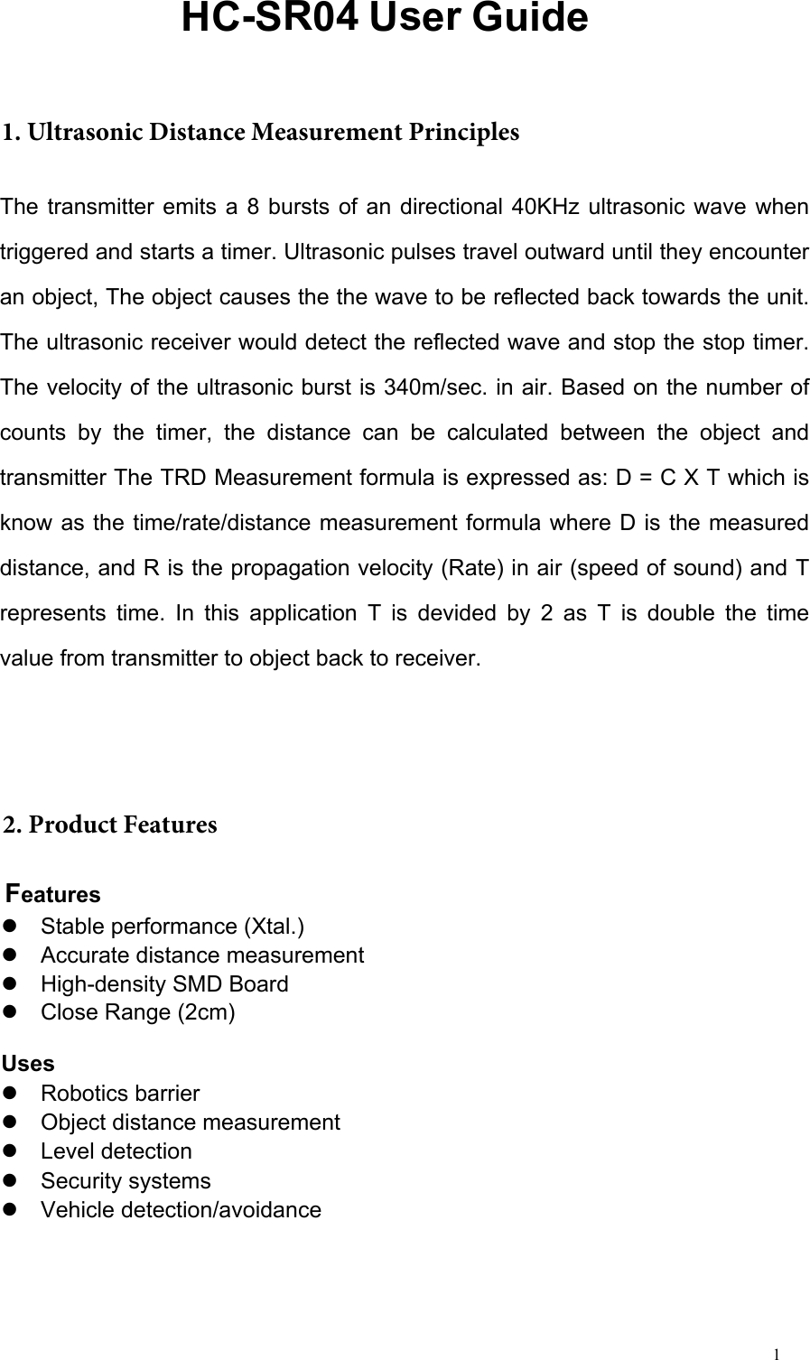 Page 1 of 4 - 超声波介绍 HC-SR04 Ultrasonic Module User Guide