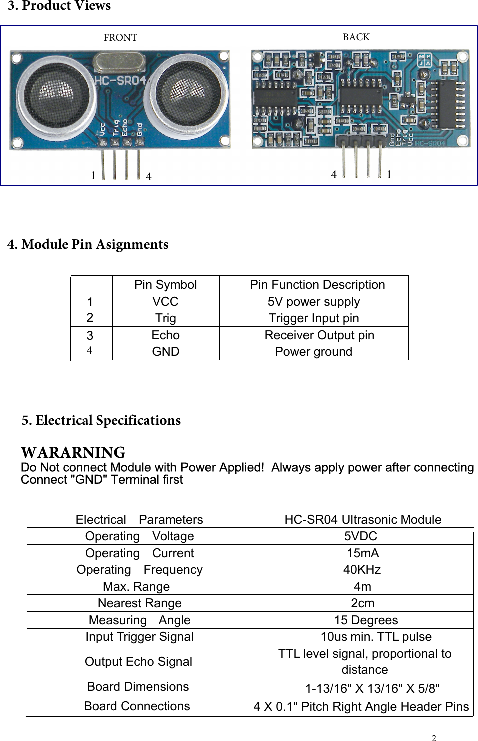 Page 2 of 4 - 超声波介绍 HC-SR04 Ultrasonic Module User Guide