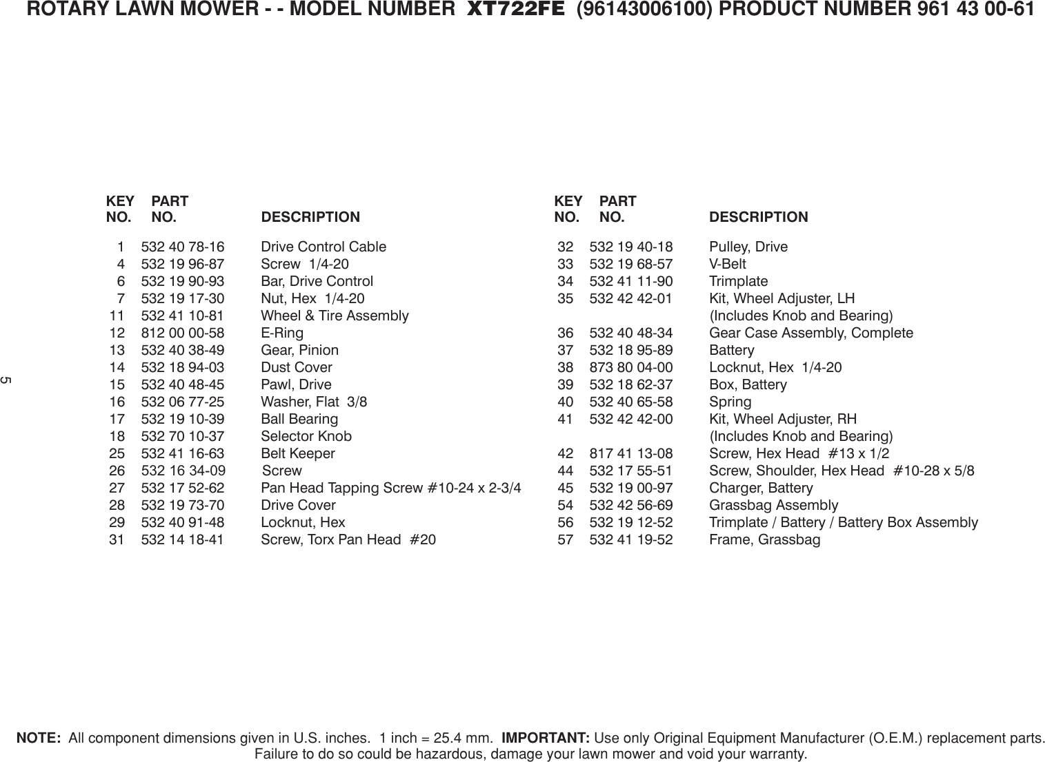 Page 5 of 5 - IPL, XT722FE, 2009-11, LAWN MOWERS  !! HUSI2009 USen 431161