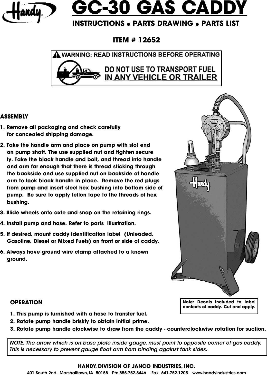 Page 1 of 2 - 14462 6-10-14 GAS CADDY OWNERS MANUAL Handy_GAS_CADDY_OWNERS_MANUAL Handy