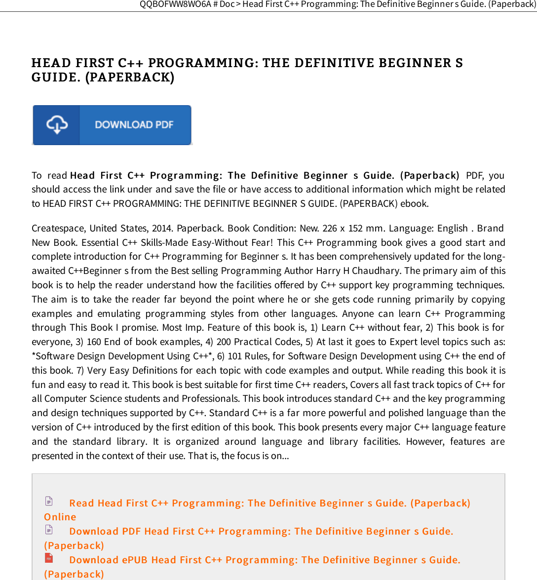 Page 2 of 4 - Book « Head First C++ Programming: The Definitive Beginner S Guide. (Paperback) VIJF3YKAGMMU Programming Beginner's Guide