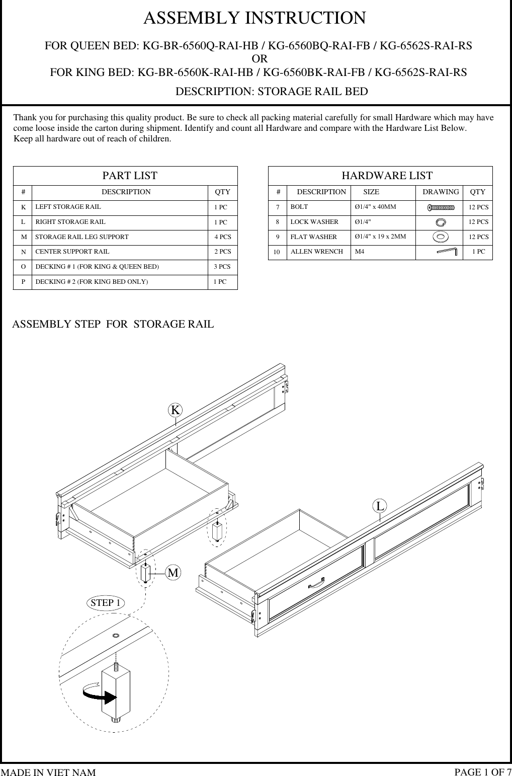 Page 1 of 7 - How To Assemble Kingston Storage Bed