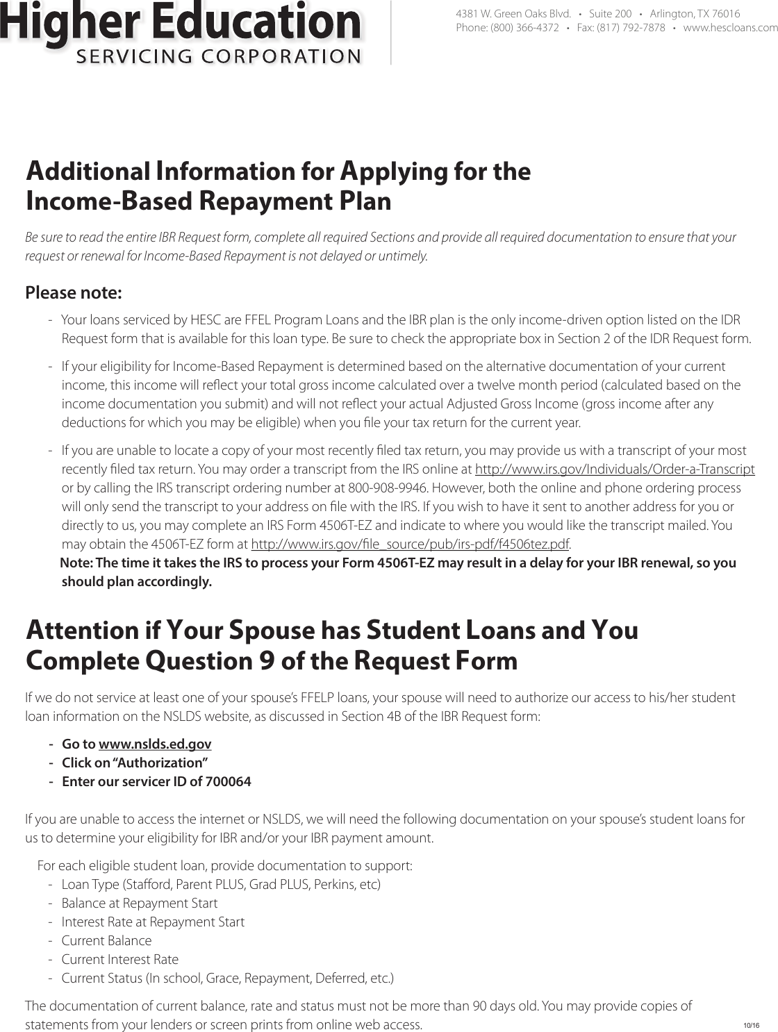 Page 1 of 1 - IBR Repayment Instructions 10-16 IBRRepayment