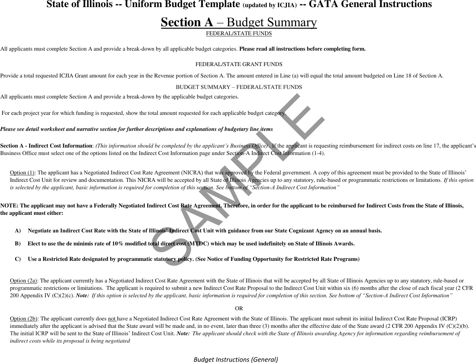 Page 1 of 3 - ICJIA Sample Uniform Budget  / Instructions 032817 GENERAL