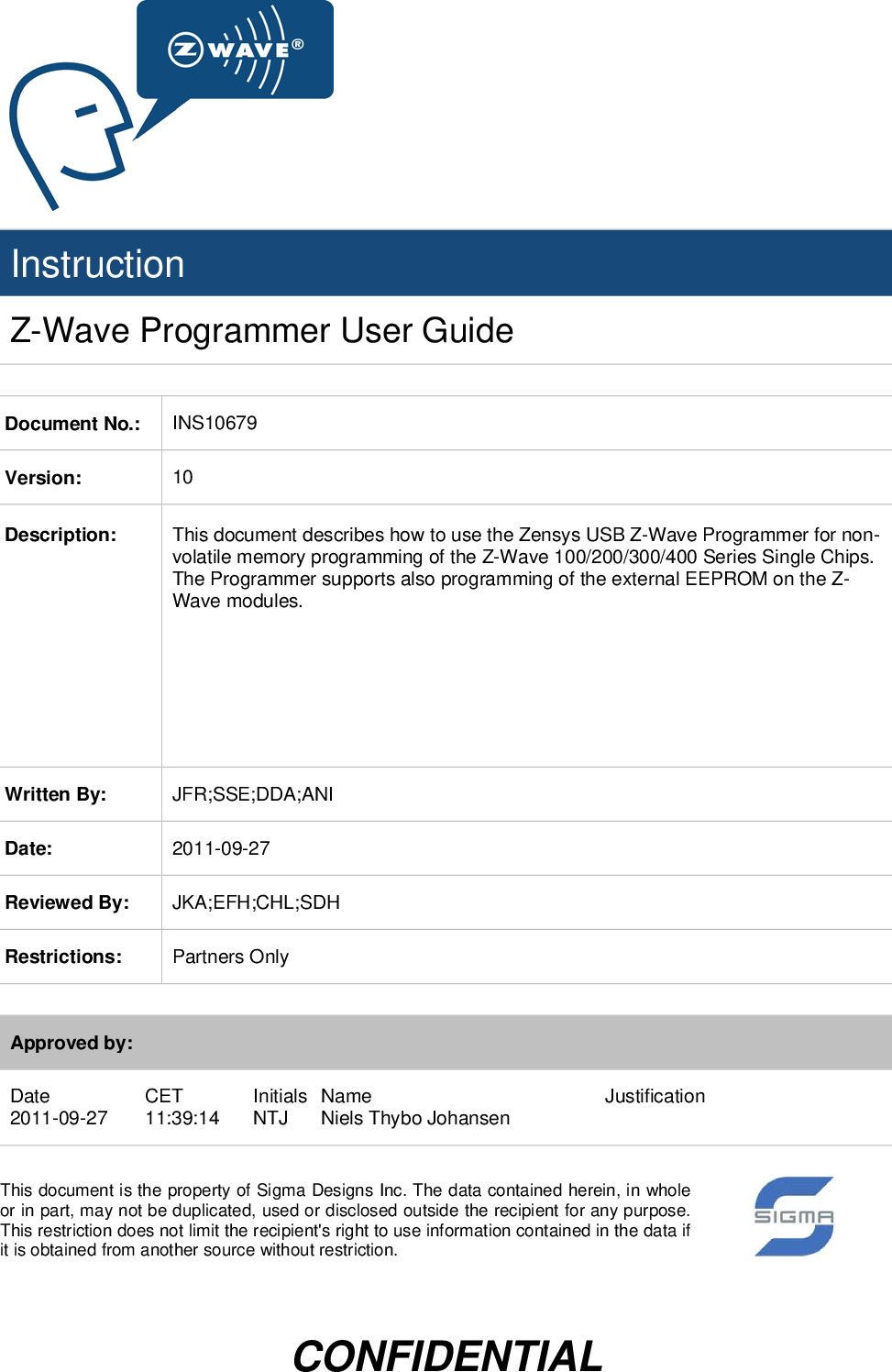 INS10679 10 Z Wave Programmer User Guide