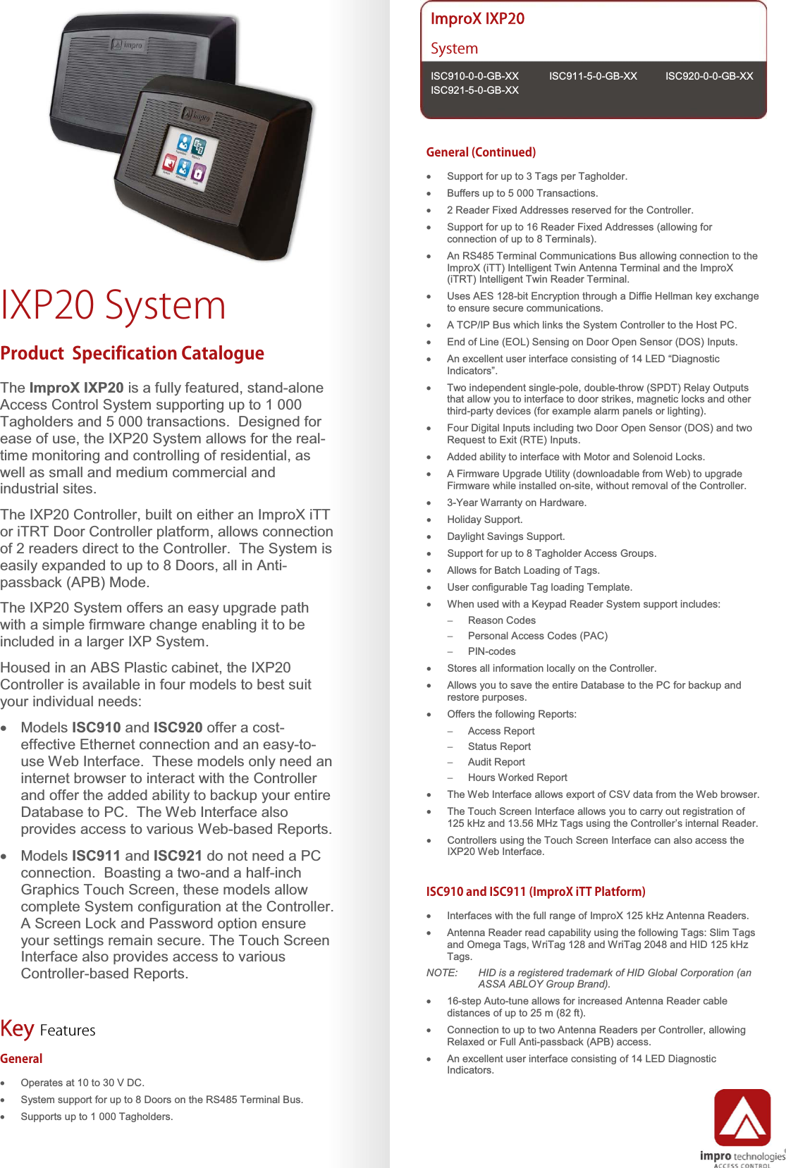 Page 1 of 6 - ImproX IXP20 System Specification