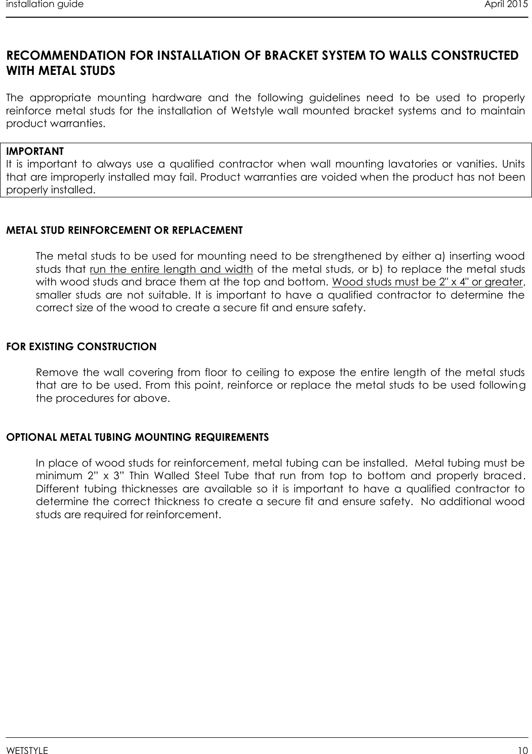 Page 10 of 12 - Installation Guide Wallmount Brackets 2015-04-27