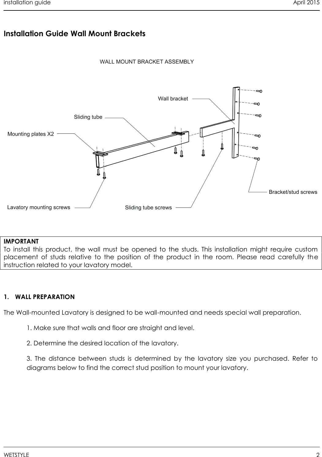 Page 2 of 12 - Installation Guide Wallmount Brackets 2015-04-27