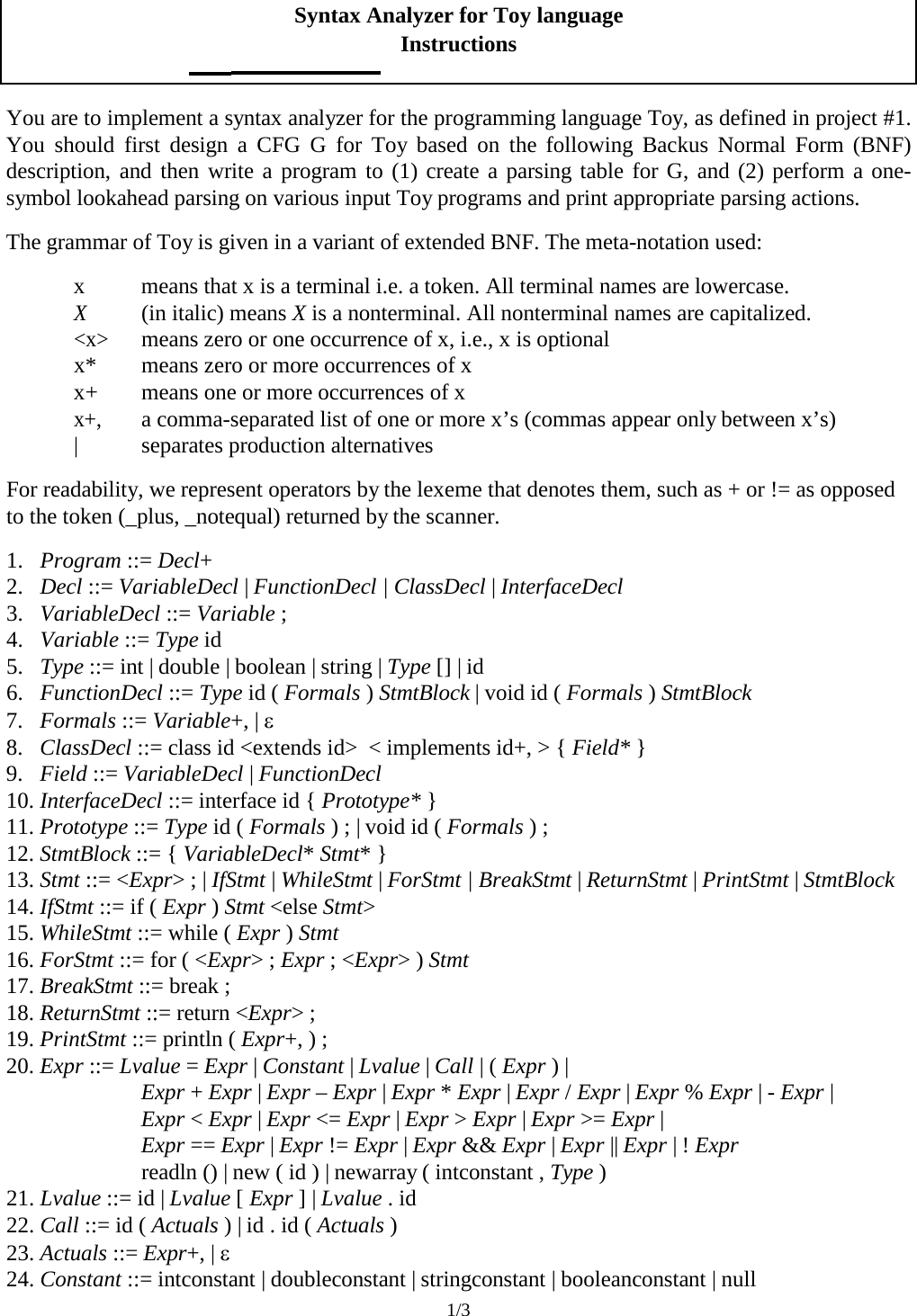 Page 1 of 3 - CS 440 Compiler Design I Instructions
