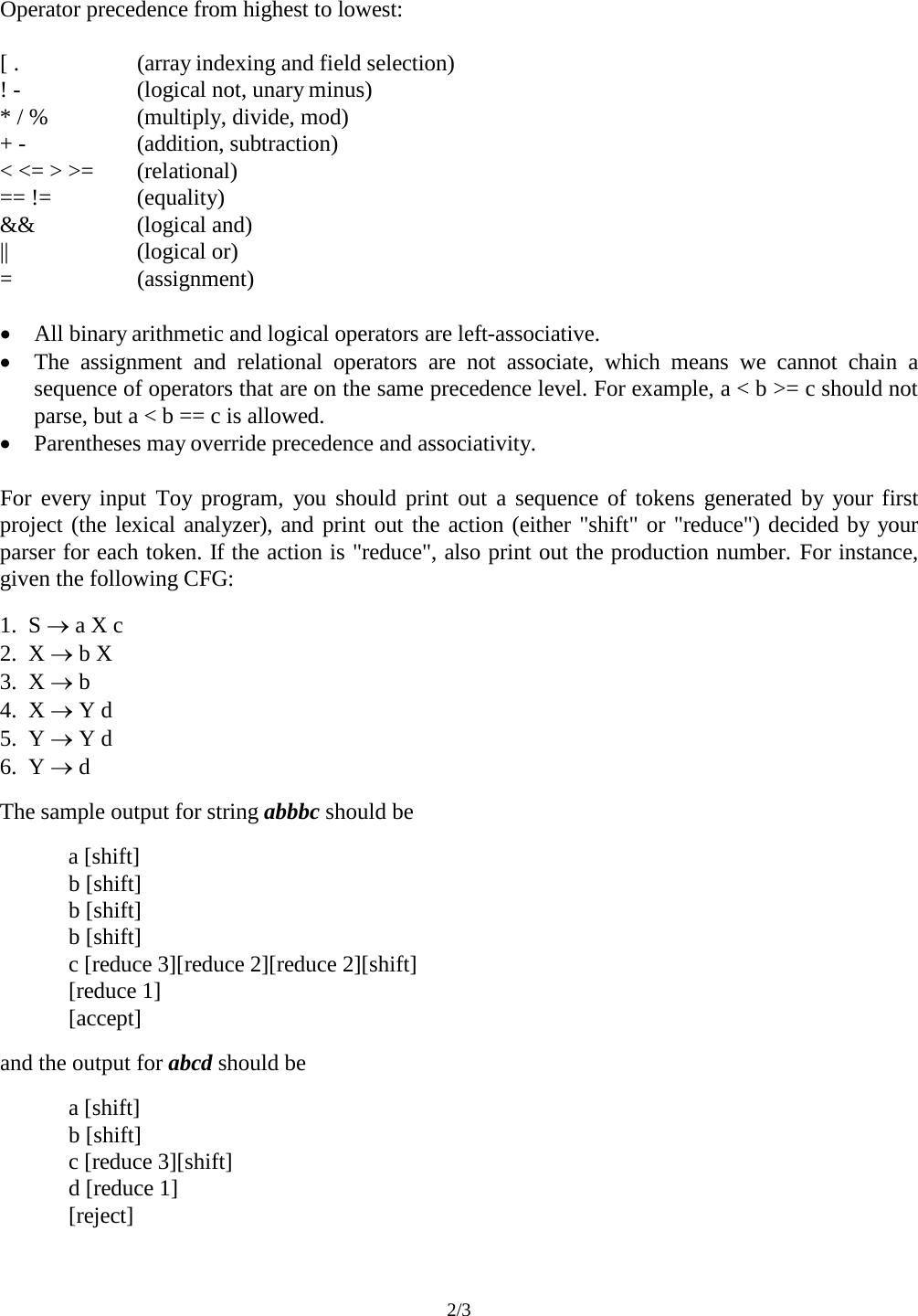 Page 2 of 3 - CS 440 Compiler Design I Instructions