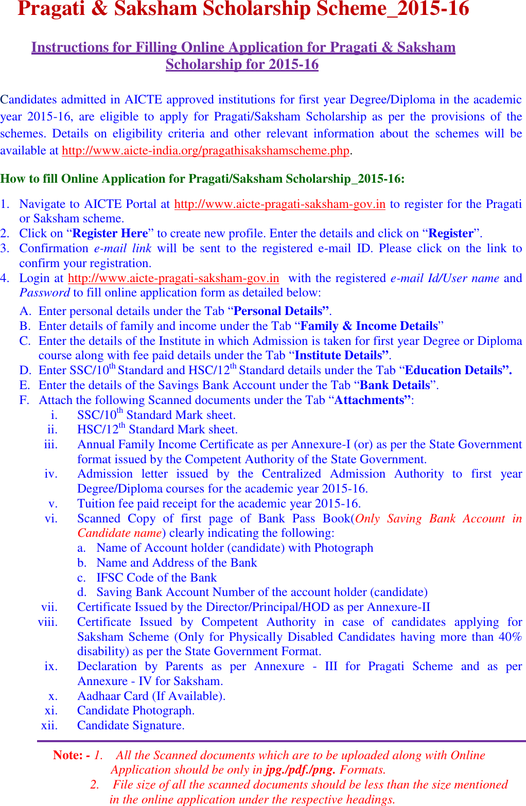 Page 1 of 5 - Instructions For Pragati Saksham 2015-16 0