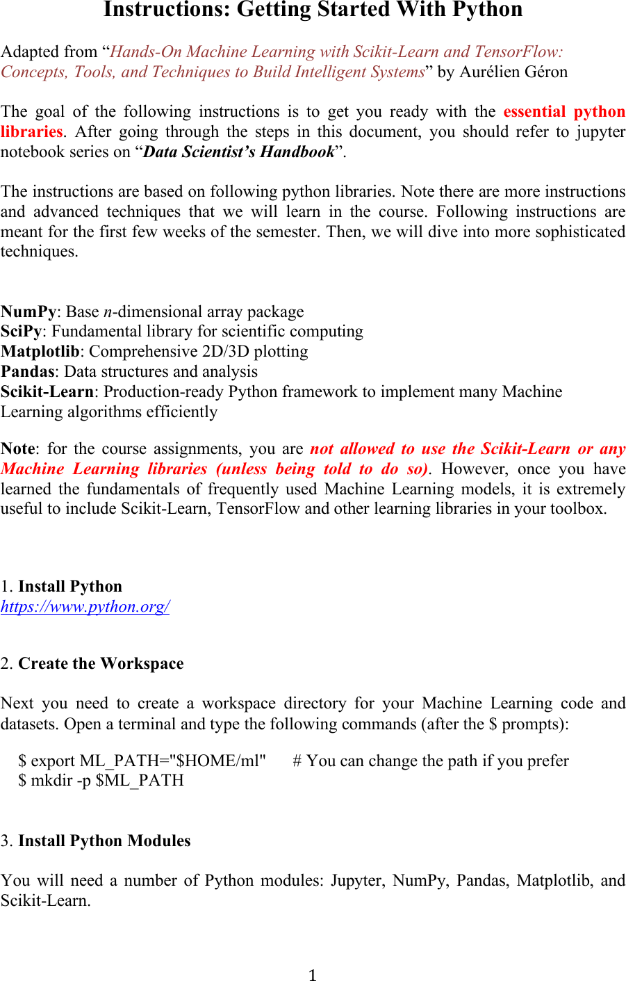 Page 1 of 4 - Instructions-Getting Started With Essential Python Libraries