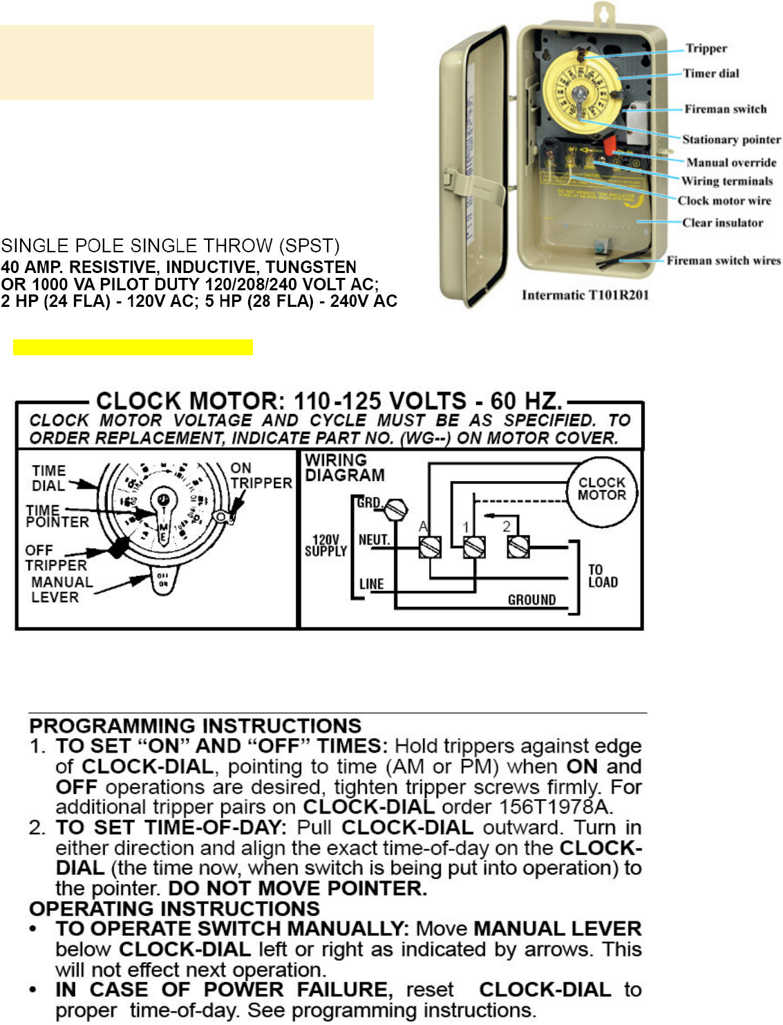 Intermatic T101p201 Instruction Manual