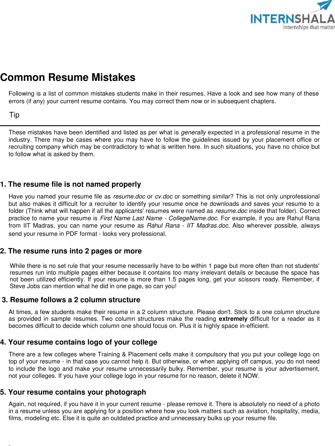 Page 3 of 8 - Internshala Resume Guide