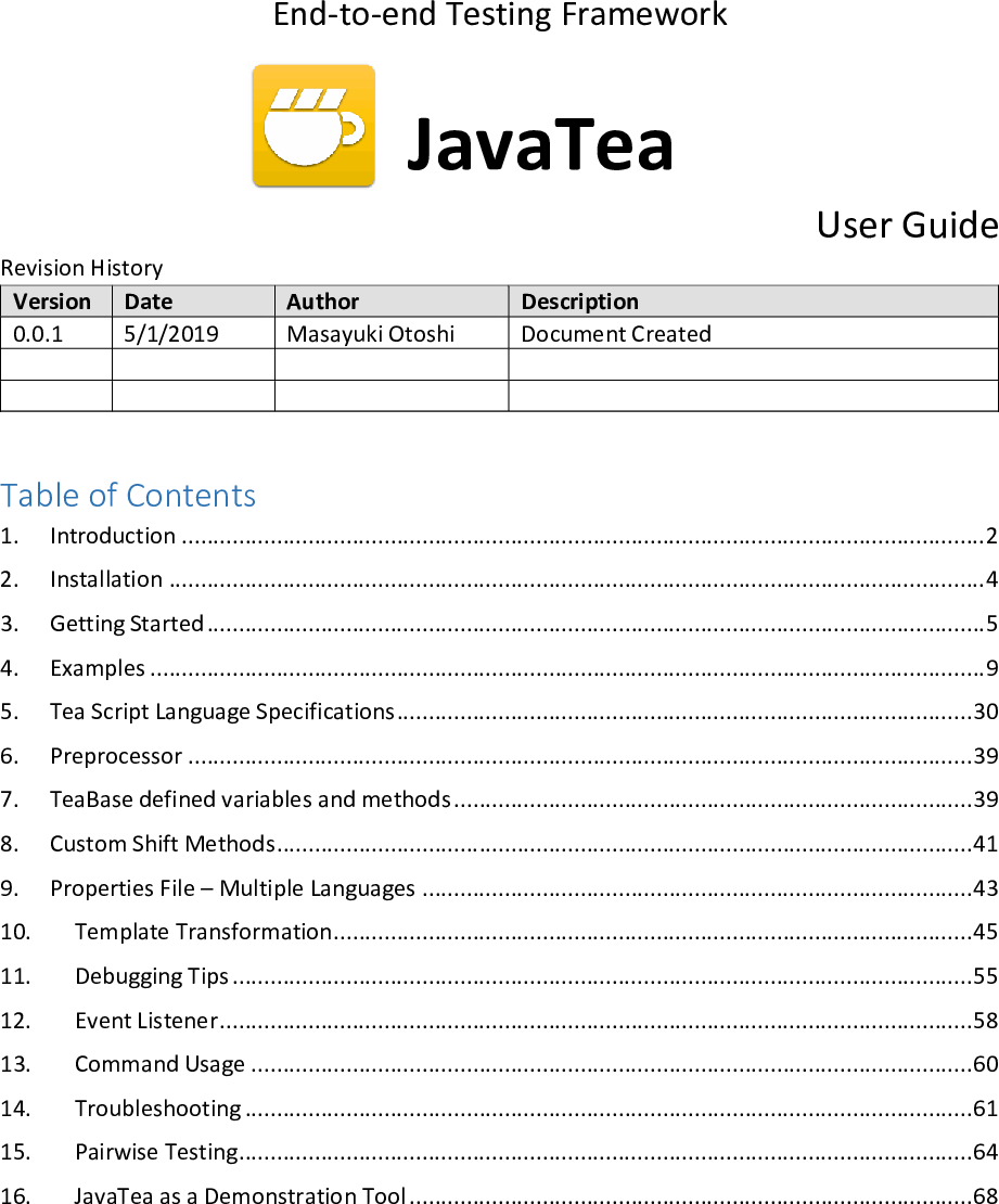 Java Tea User Guide