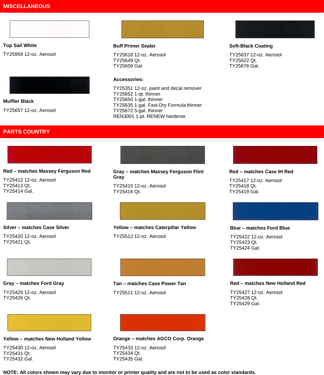 Page 2 of 6 - DKD1536PaintChart John Deere Enamel Colors-High Performance Paints(DKD1536 05-03)