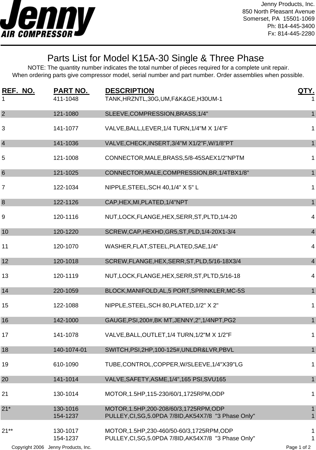 Page 2 of 10 - Parts List For  K15A-30-SSC K15A_Manual K15A Manual