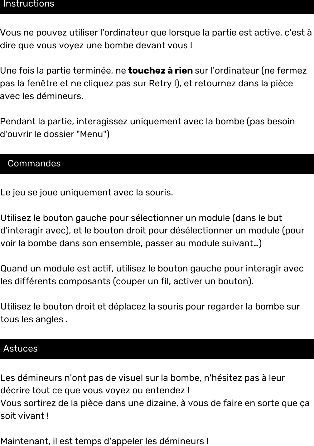 Page 1 of 1 - KTANE - Fiche Instructions