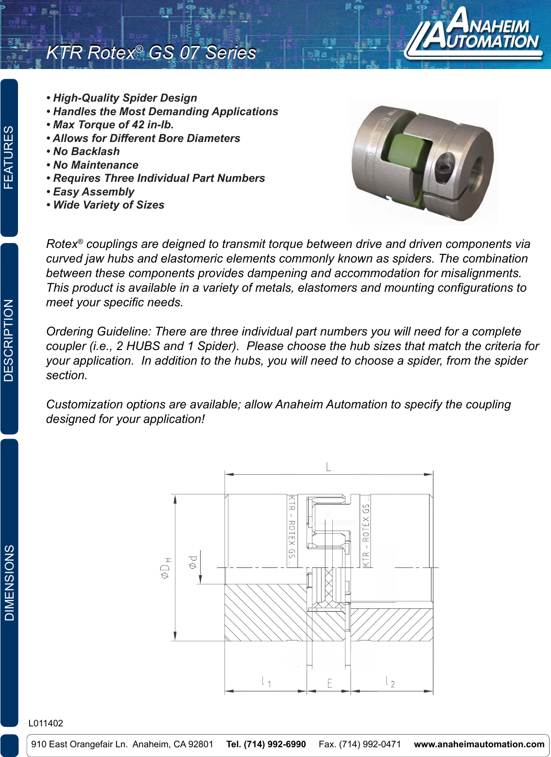 Page 1 of 4 - KTR Rotex GS Clamping Ring Hub Size 42 Dimensions Table