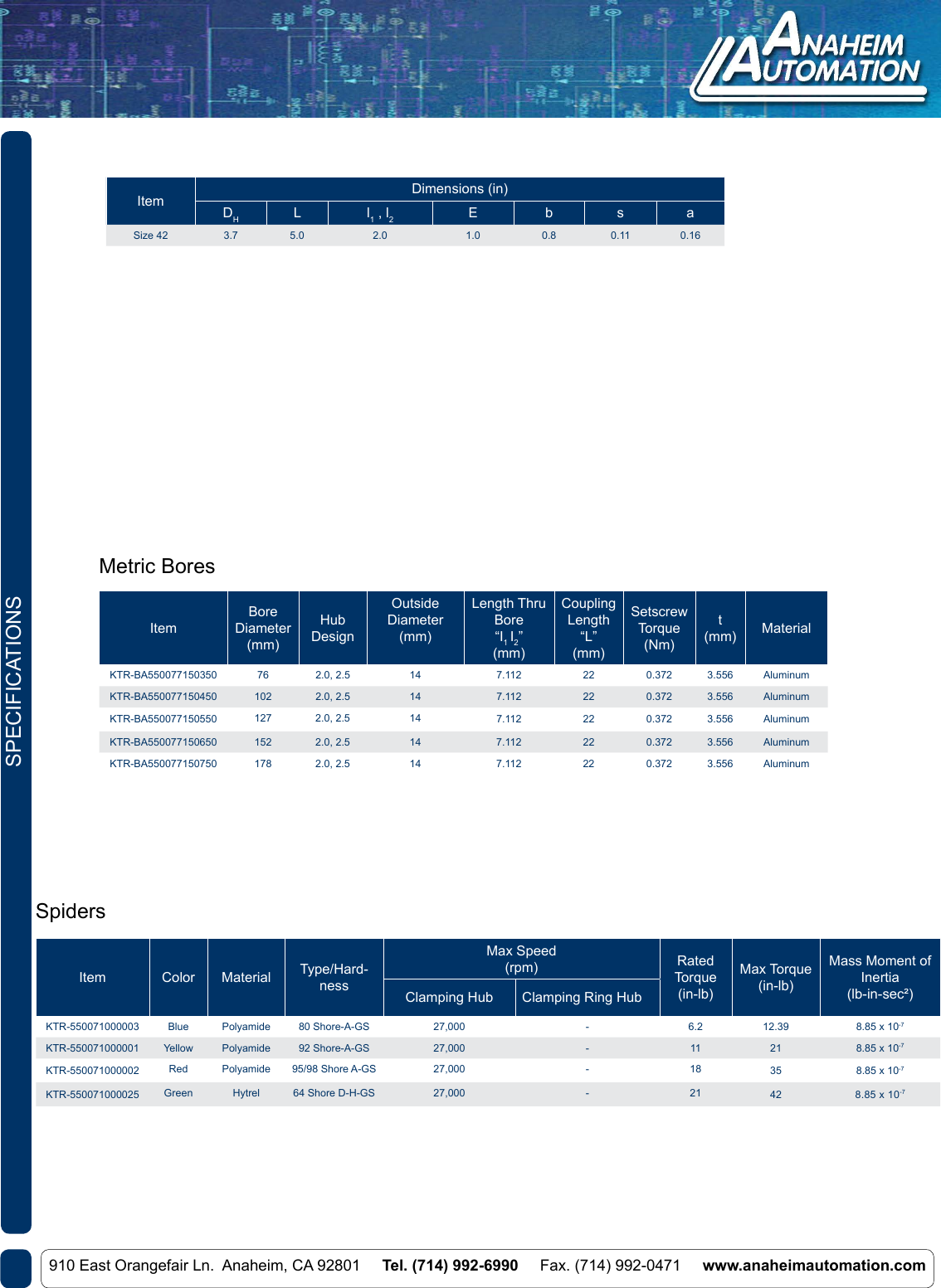 Page 2 of 4 - KTR Rotex GS Clamping Ring Hub Size 42 Dimensions Table