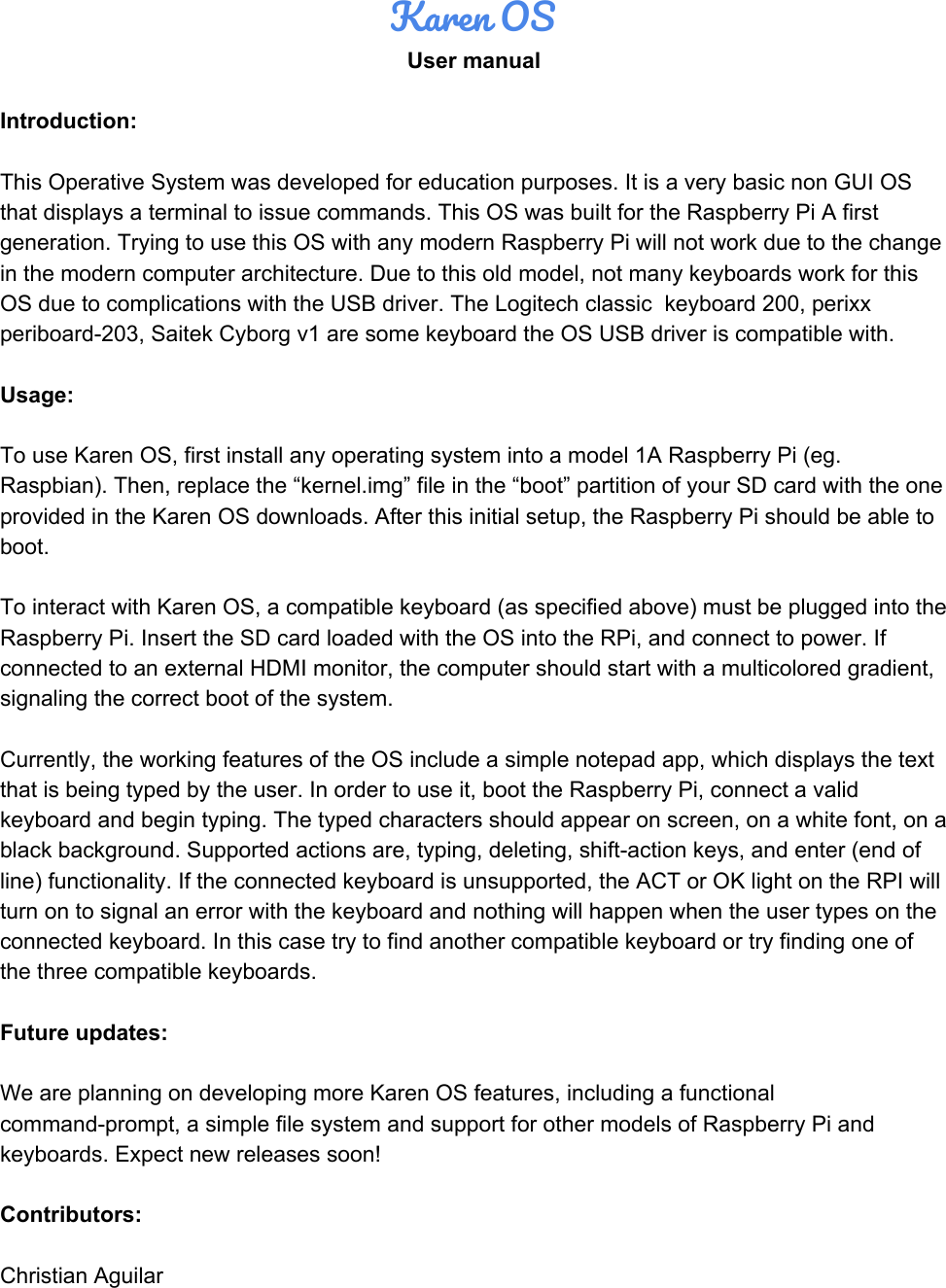 Page 1 of 2 - Karen OS User Manual