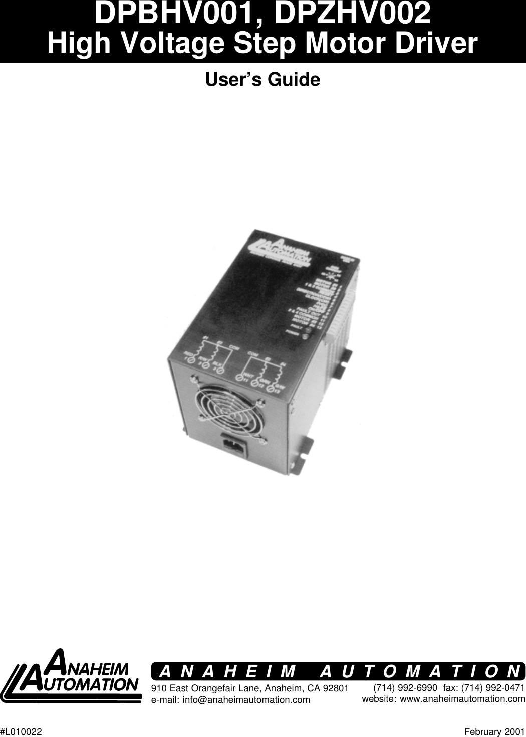 Page 1 of 12 - DPblhv001man L010022 - DPBHV001, DPZHV002 Users Guide