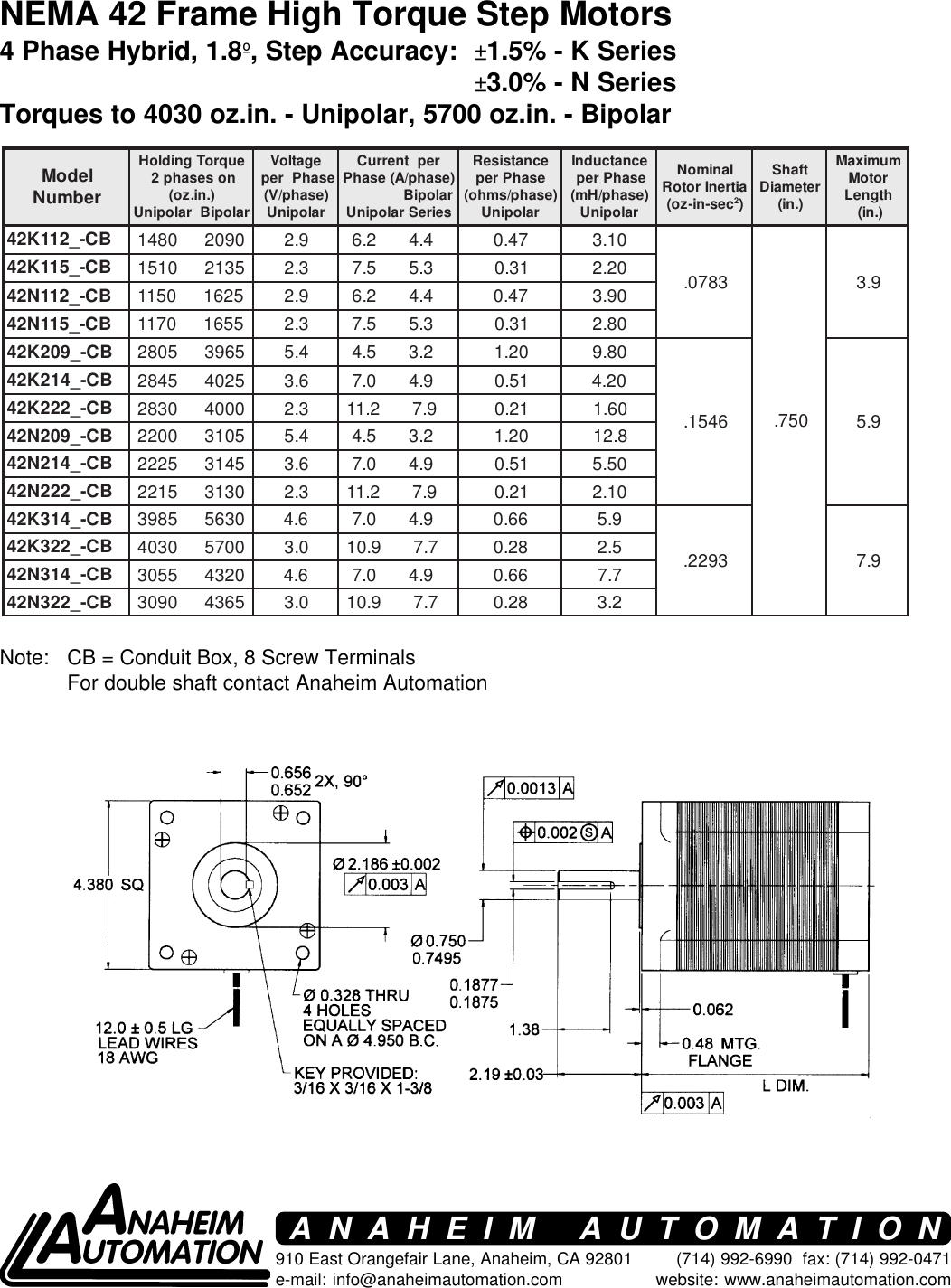 Page 3 of 4 - 34N, 34K, 42N, 42K Series Step Motors Spec Sheet L010045 - High Torque Motor