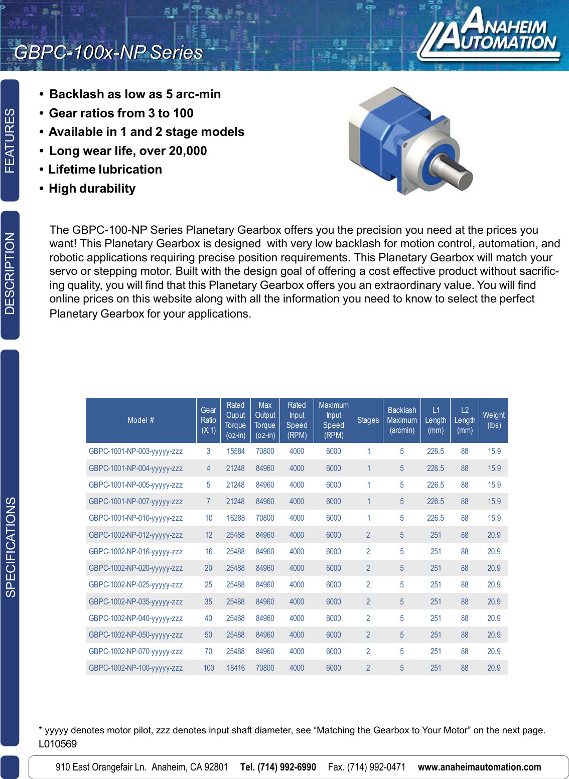 Page 1 of 2 - L010565 - GBPC-100x-NP Series Spec Sheet L010569